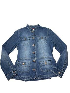 Union Bay Vintage Denim Military Cargo Style Denim Jean Jacket Women’s Medium